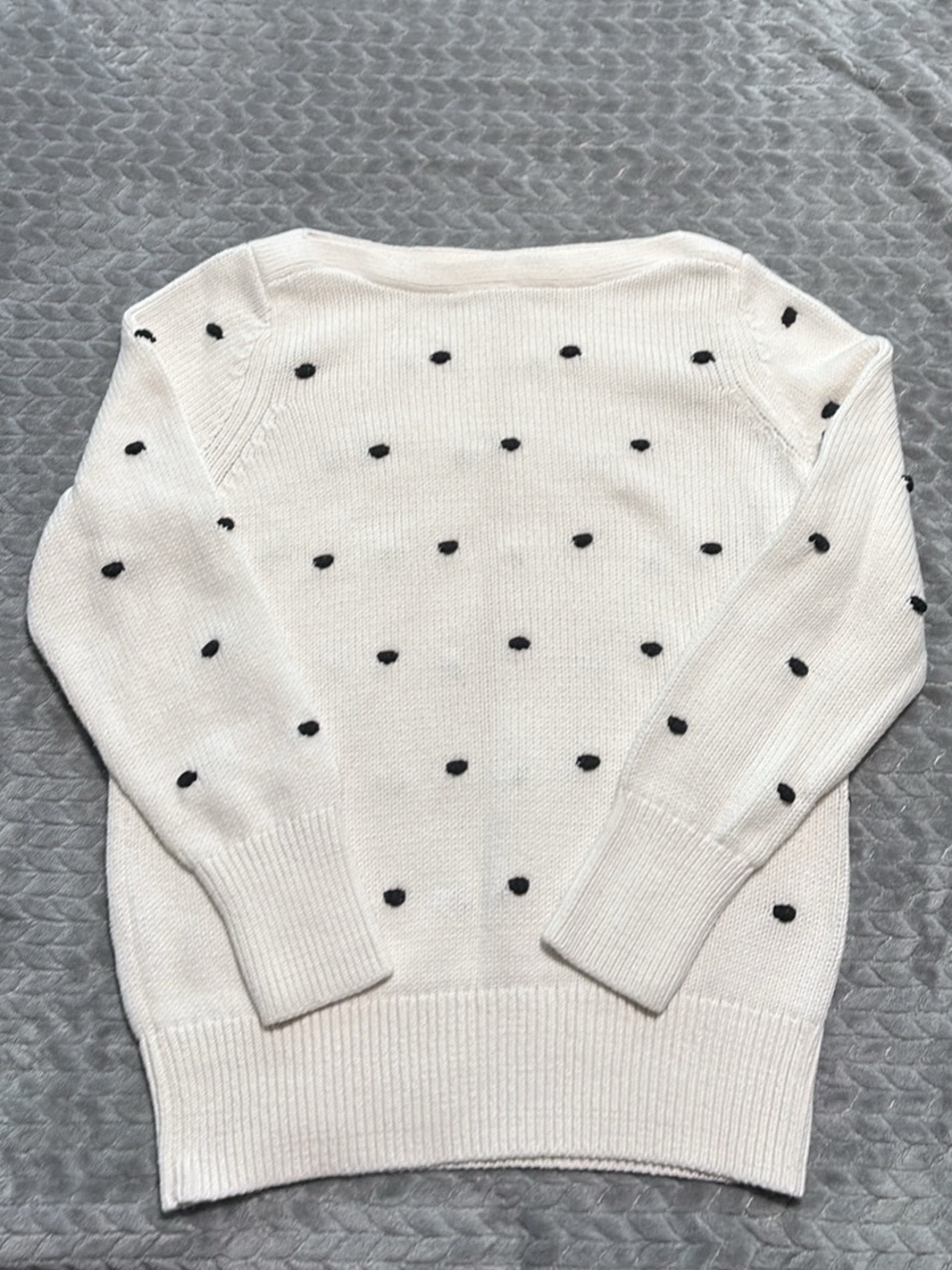 LOFT Cream Crewneck Sweater with Black Polka Dots